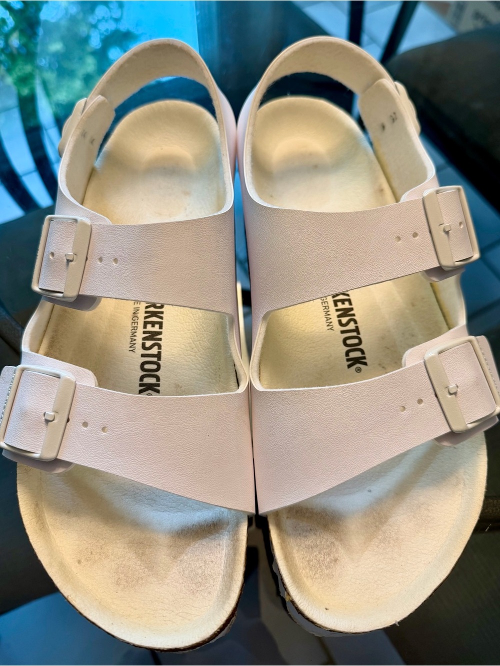 Authentic White Milano Birkenstock Back-Strap Sandals size 42